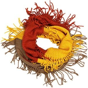 Fringe Knit Infinity Scarf | Rust Mustard Tan